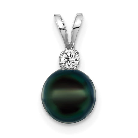 14k White Gold Pendant with Black Tahitian Pearl and Diamond Accent for Women