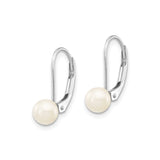 14k White Gold Leverback Earrings with Cultured Pearls, Classic Drop Style for Women