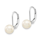 14k White Gold Drop Earrings with Round Cultured Pearl, Leverback Closure, Minimalist Design