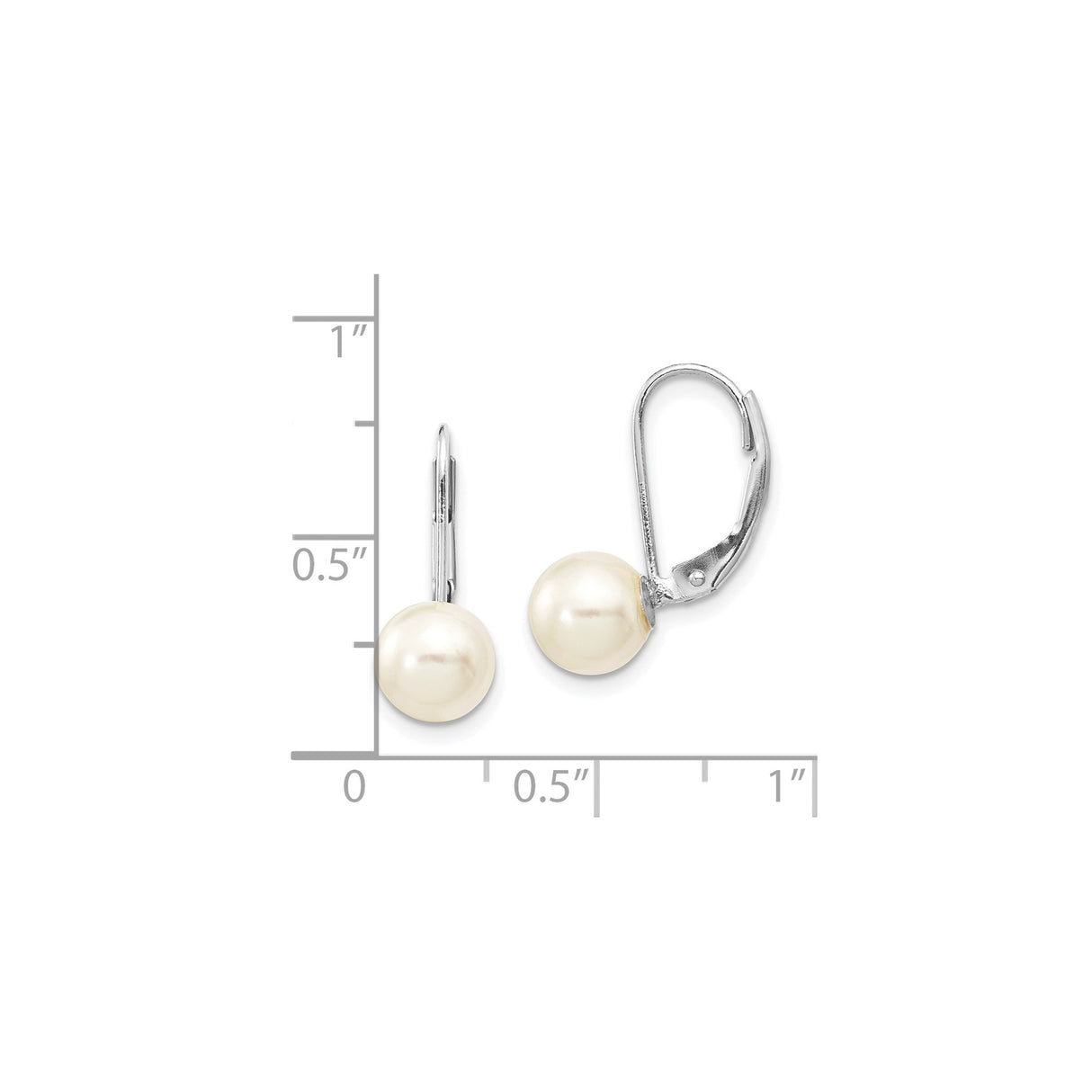 14k White Gold Drop Earrings with Round Cultured Pearl, Leverback Closure, Minimalist Design