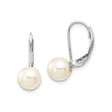 14k White Gold Drop Earrings with Round Cultured Pearl, Leverback Closure, Minimalist Design