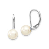 14k White Gold Drop Earrings with Round Cultured Pearl, Leverback Closure, Minimalist Design