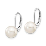 14k White Gold Drop Earrings with Cultured Pearls, Leverback Bridal Style
