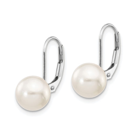 14k White Gold Drop Earrings with Cultured Pearls, Leverback Bridal Style