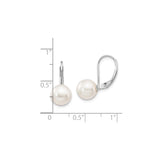 14k White Gold Drop Earrings with Cultured Pearls, Leverback Bridal Style
