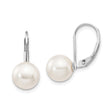 14k White Gold Drop Earrings with Cultured Pearls, Leverback Bridal Style