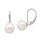 14k White Gold Drop Earrings with Cultured Pearls, Leverback Bridal Style
