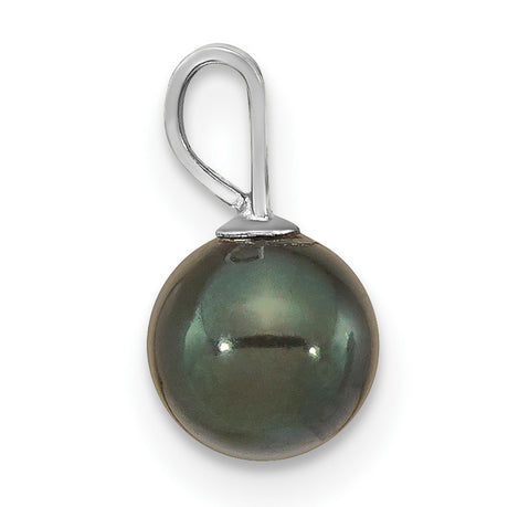 14k White Gold Pendant with Black Tahitian-Style Pearl, Polished Minimalist Charm for Women