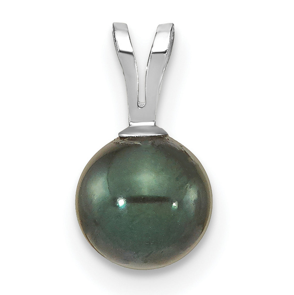 14k White Gold Pendant with Black Tahitian-Style Pearl, Polished Minimalist Charm for Women