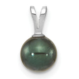 14k White Gold Pendant with Black Tahitian-Style Pearl, Polished Minimalist Charm for Women
