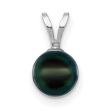 14k White Gold Pendant with Black Tahitian-Style Pearl, Polished Minimalist Charm for Women