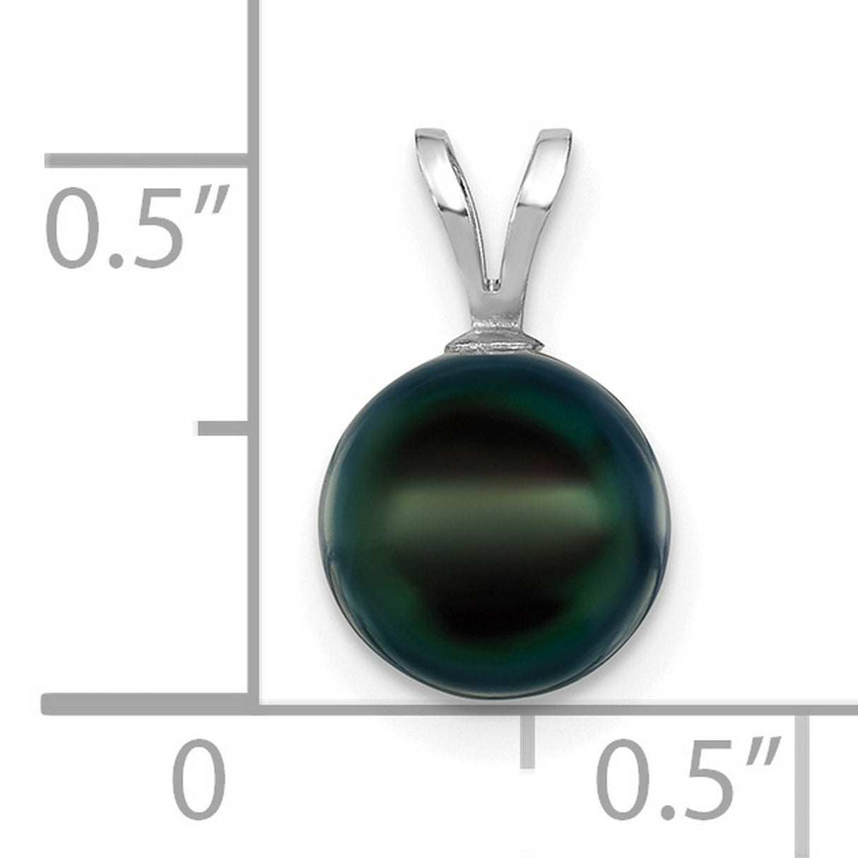 8-9mm Round Black Saltwater Akoya Charm Pendant in Real 14k White Gold