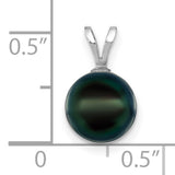 8-9mm Round Black Saltwater Akoya Charm Pendant in Real 14k White Gold