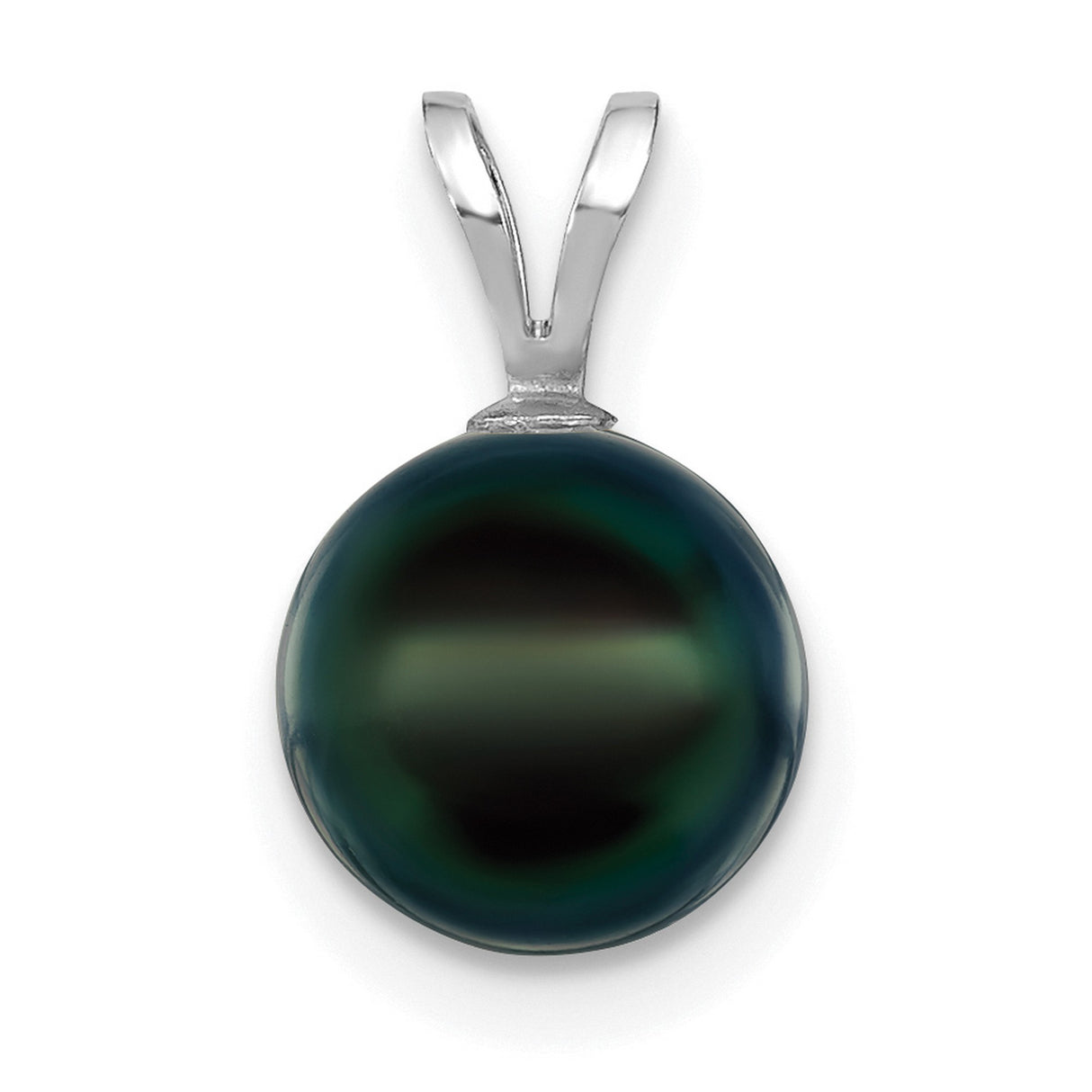 8-9mm Round Black Saltwater Akoya Charm Pendant in Real 14k White Gold