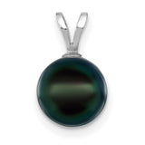 8-9mm Round Black Saltwater Akoya Charm Pendant in Real 14k White Gold