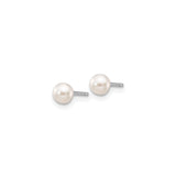 14k White Gold Pearl Stud Earrings, Classic Round Design for Women