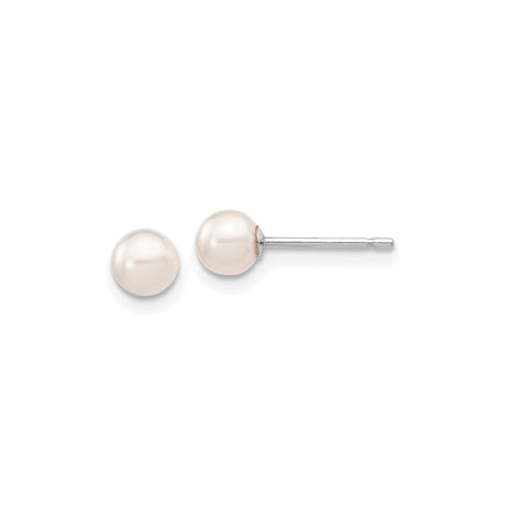 14k White Gold Pearl Stud Earrings, Classic Round Cultured Design for Women