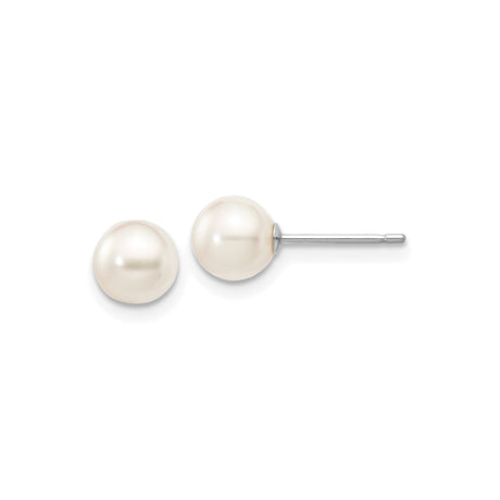 14k White Gold Stud Earrings with Round Cultured Pearl, Classic Bridal Jewelry for Women