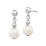 14k White Gold Dangle Earrings with White Cultured Pearls and Polished Beads for Women