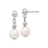 14k White Gold Dangle Earrings with White Cultured Pearls and Polished Beads for Women