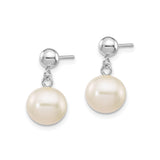 14k White Gold Drop Earrings with Cultured Pearls and Polished Ball Studs