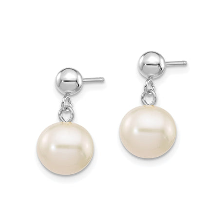 14k White Gold Drop Earrings with Cultured Pearls and Polished Ball Studs