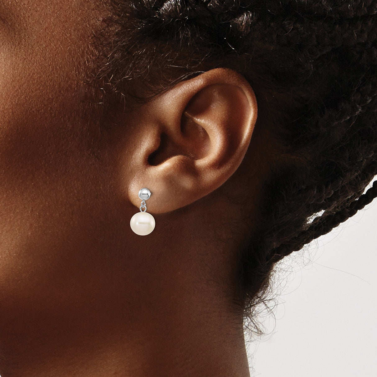 14k White Gold Drop Earrings with Cultured Pearls and Polished Ball Studs