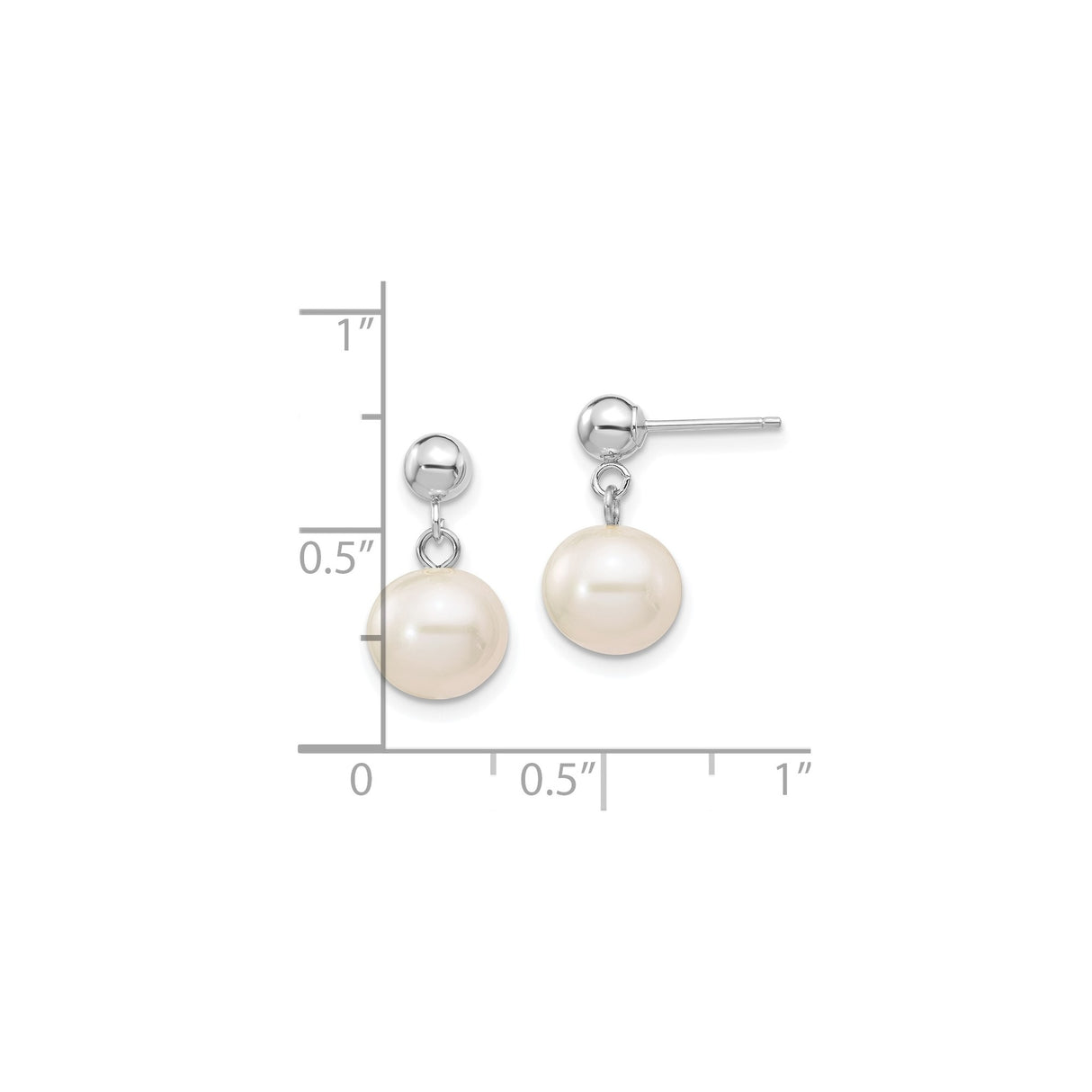 14k White Gold Drop Earrings with Cultured Pearls and Polished Ball Studs