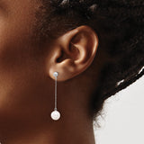 14k White Gold Dangle Earrings with Cultured Freshwater Pearls and Delicate Chain Drops