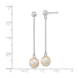 14k White Gold Dangle Earrings with Cultured Freshwater Pearls and Delicate Chain Drops