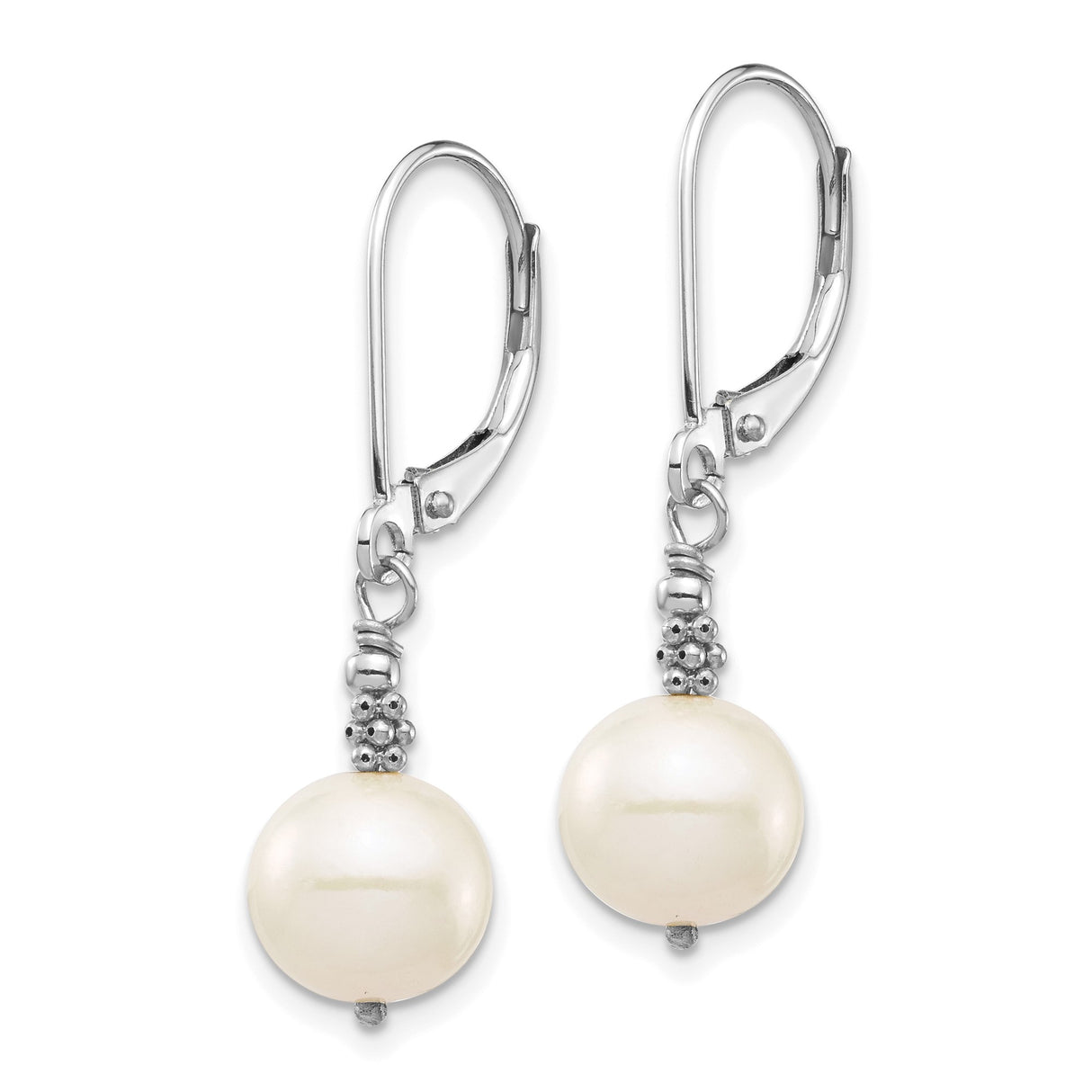 14k White Gold Dangle Earrings with Cultured Freshwater Pearls and Beaded Accents