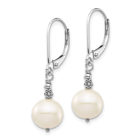 14k White Gold Dangle Earrings with Cultured Freshwater Pearls and Beaded Accents