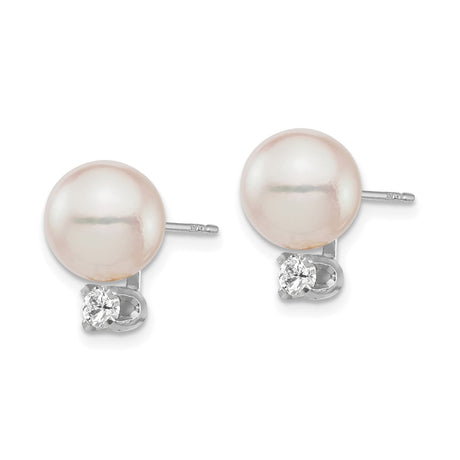14k White Gold Stud Earrings with Cultured Pearl and Diamond Accents, Classic Minimalist Style