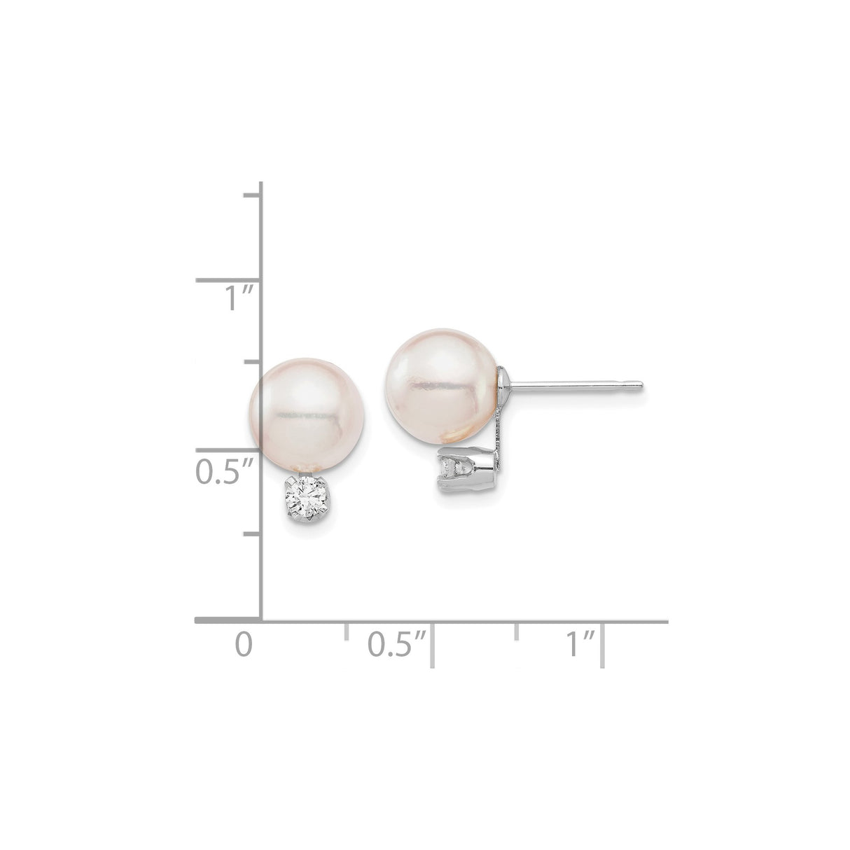 14k White Gold Stud Earrings with Cultured Pearl and Diamond Accents, Classic Minimalist Style