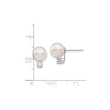 14k White Gold Stud Earrings with Cultured Pearl and Diamond Accents, Classic Minimalist Style