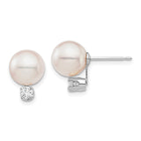 14k White Gold Stud Earrings with Cultured Pearl and Diamond Accents, Classic Minimalist Style