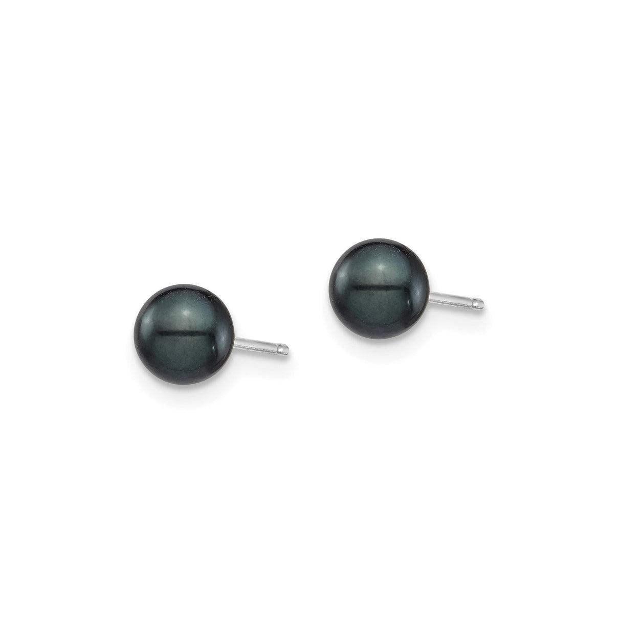 14k White Gold Stud Earrings with Round Black Akoya Pearls, Minimalist Design for Women