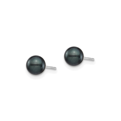 14k White Gold Stud Earrings with Round Black Akoya Pearls, Minimalist Design for Women