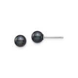 14k White Gold Stud Earrings with Round Black Akoya Pearls, Minimalist Design for Women