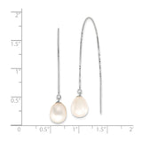 14k White Gold Threader Earrings with Cultured Freshwater Teardrop Pearls, Minimalist Dangle Style