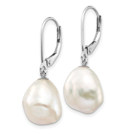 14k White Gold Dangle Earrings with Baroque Freshwater Pearls, Irregular Drop Design