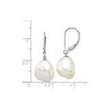 14k White Gold Dangle Earrings with Baroque Freshwater Pearls, Irregular Drop Design