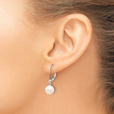 14k White Gold Dangle Earrings with Cultured Freshwater Pearls, Leverback Drop Style