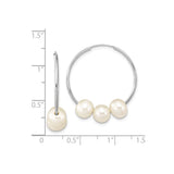 14k White Gold Hoop Earrings with Cultured Freshwater Pearls, Classic Polished Design