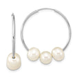 14k White Gold Hoop Earrings with Cultured Freshwater Pearls, Classic Polished Design