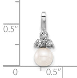 14k White Gold Angel Pendant with Natural White Pearl and Diamond Accent