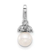 14k White Gold Angel Pendant with Natural White Pearl and Diamond Accent