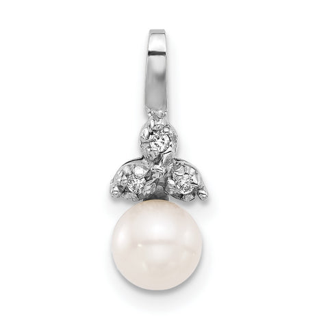14k White Gold Angel Pendant with Natural White Pearl and Diamond Accent
