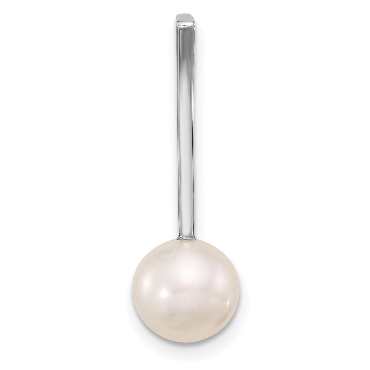 14k White Gold Pendant with Round Freshwater Pearl, Minimalist Drop Charm Design for Women