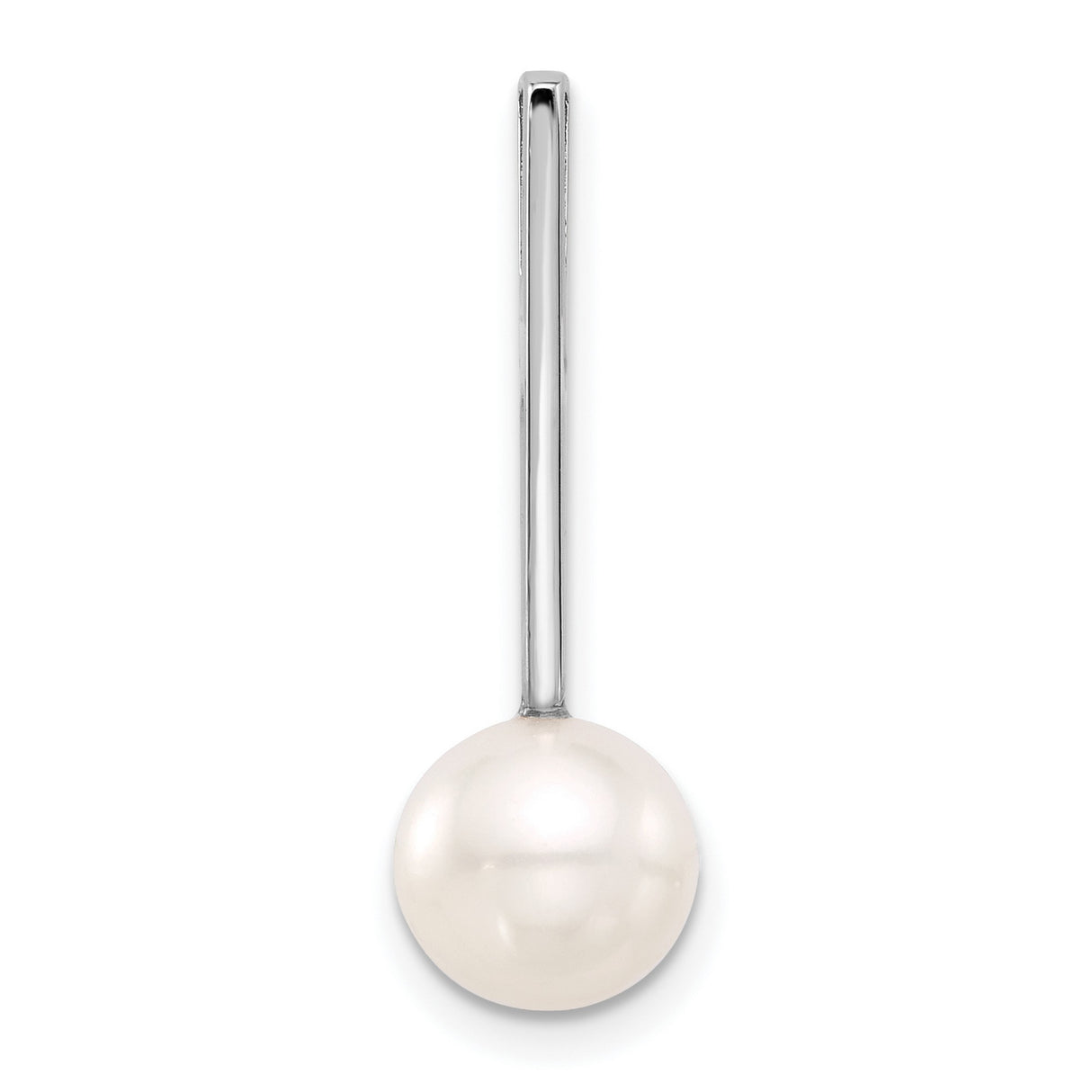 14k White Gold Pendant with Round Freshwater Pearl, Minimalist Drop Charm Design for Women